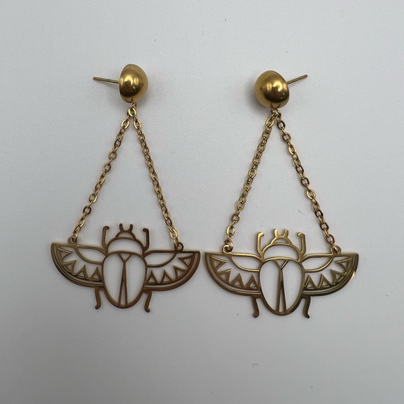 Ancient Egyptian Beetle Trendy Earrings - Egyptian Scarab Beetle Edgy Earrings - Picture 10 of 17